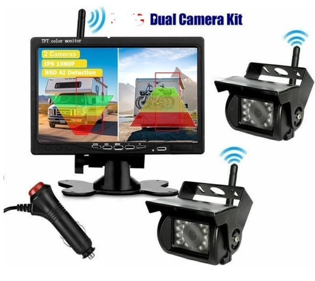 7″ 2 Camer Wireless Monitor IR Night Vision Backup Camera for Truck Caravan RV
