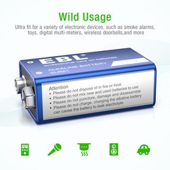 EBL 9-Volt Alkaline Batteries 6LR61 9V-Block Long Lasting Leak-Proof Lot
