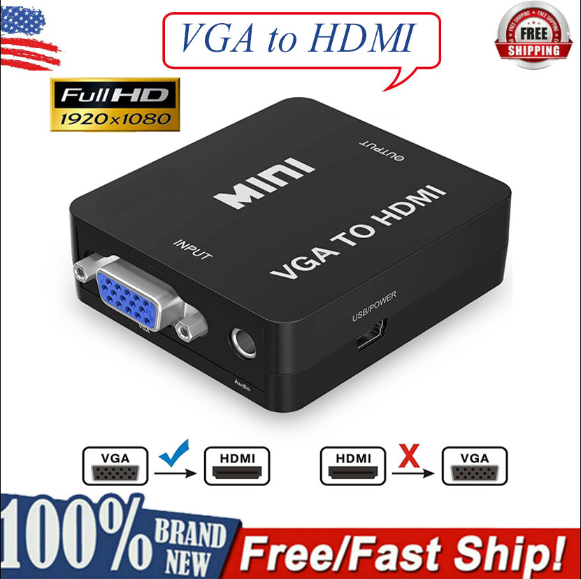 VGA to HDMI Active Adapter Converter w/Audio PC VGA Source Output to TV/Monitor