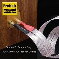 Silver Plated 8N OCC PTEE Ribbon Flat HiFi Speaker Wire Cable with Banana Plug