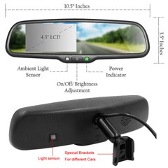 4.3″ Car Rear View Mirror Monitor for Backup Camera Reversing w/ No.1 Bracket