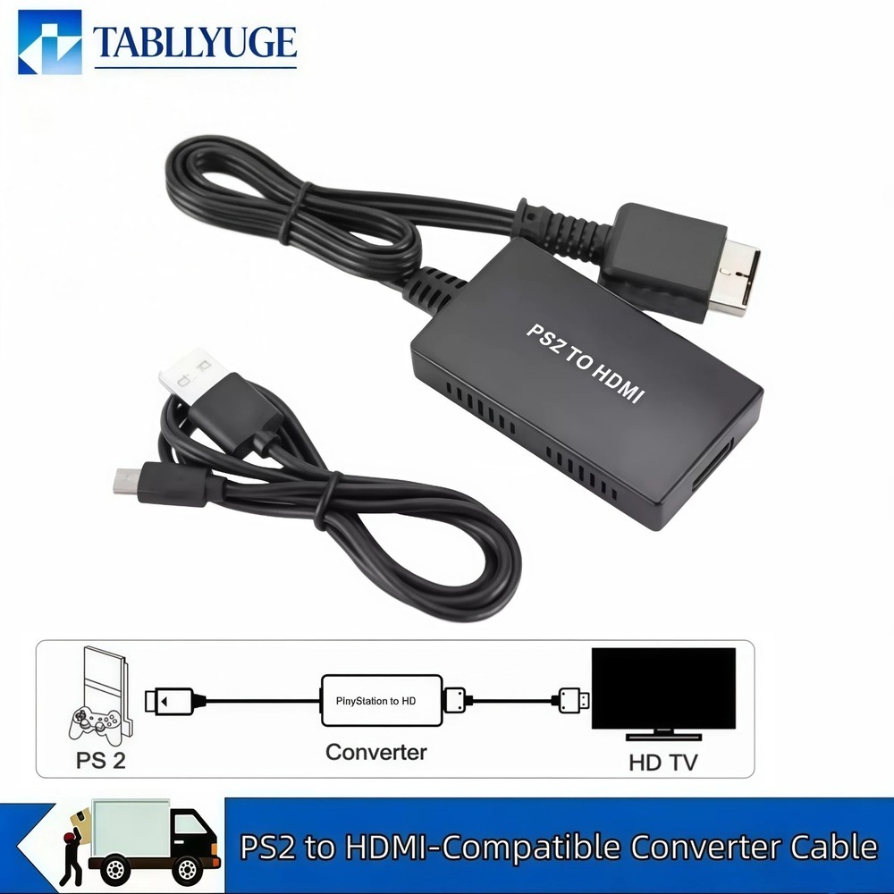 PS2 to HDMI 480P Converter Audio Video Adapter 3.5mm Output for Console, 1pc