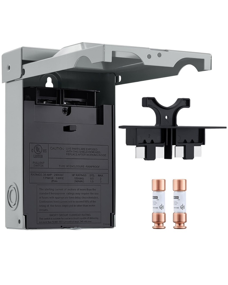 30 Amp Fused AC Disconnect Box, Outdoor Pull-Out Switch Enclosure with Fuse,