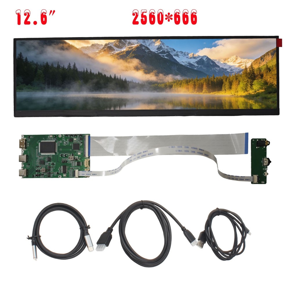 12.6 Inch 2560×666 Ultra‑Wide Touchscreen Monitor, featuring 10‑point capacitive