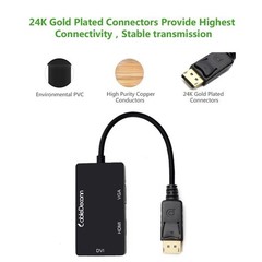 3-in-1 DisplayPort to HDMI DVI VGA Adapter Converter Cable Male to Female