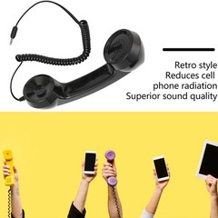 Retro Phone Handset Radiation-Proof Receiver For Mobile/PC (Black)