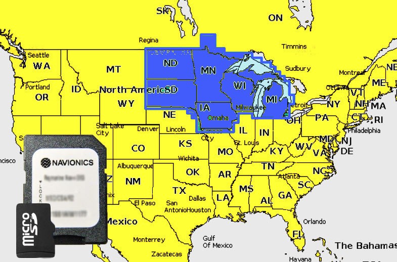 2025 Navionics+ Plus microSD+SD Chart Card Maps U.S. North Lakes,Rivers,Coastals