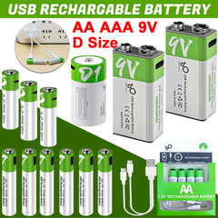 USB AA AAA 9V C D Lithium ion Li-ion Rechargeable Battery 1.5V With Type C Lot