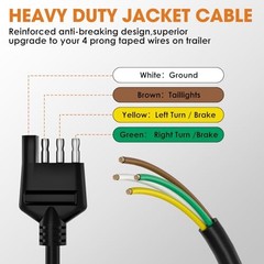 4 Way Trailer Wiring Harness 10FT Jacketed Cable, 18AWG 4 Pin Flat 18AWG 10FT