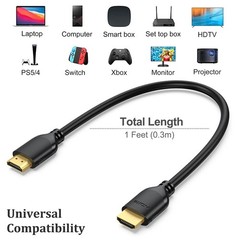 Short HDMI Cable 1FT 4K HDMI 2.0 Slim Flexible Cord 4K@60Hz Monitor TV PC Camera