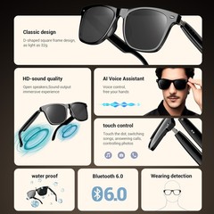 2-in-1 Photochromic Bluetooth Smart Glasses Sunglasses 6.0 Speaker Calls & Music