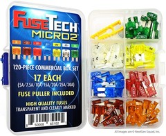 Micro2 Blade Fuses 120 Piece Assortment 5 7.5 10 15 20 25 30 Amp + Puller