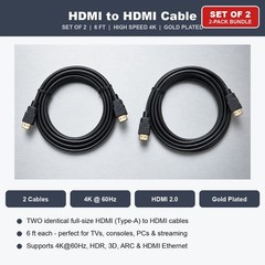 HDMI to HDMI Cable 6FT 4K Set of 2 for HDTV Monitor PS5 PS4 Xbox Blu-ray Player