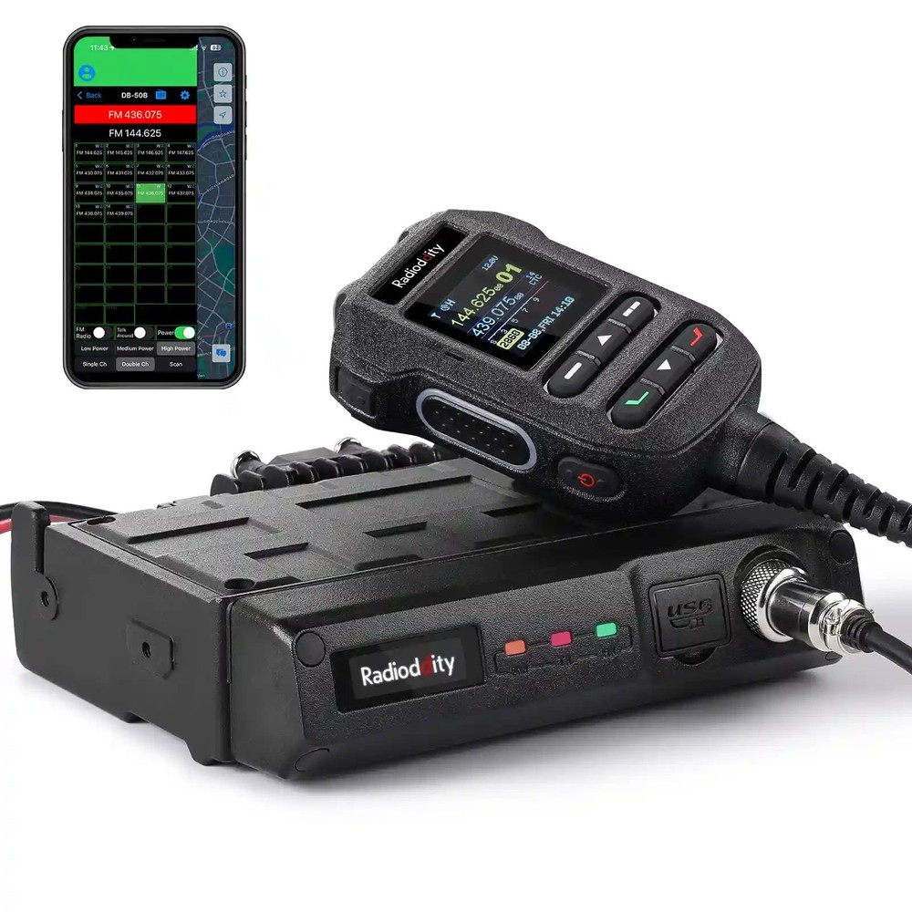 Radioddity DB50-B Mobile Radio 50W GPS APRS Bluetooth Multi-band TX RX APP MIC