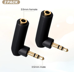 3.5Mm Angle Male to Female Audio Adapter, 2 Pcs 90 Degree 1/8 Inch TRS Male