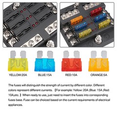 6 Way Blade Fuse Box Block FuseBox Holder Auto Marine Bus Bar Car Kit 12V 24V US