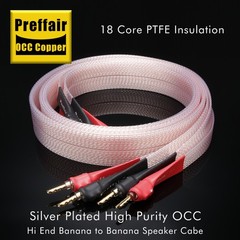 Silver Plated 8N OCC PTEE Ribbon Flat HiFi Speaker Wire Cable with Banana Plug