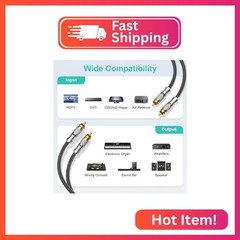 EMK 1.5Ft/0.5M RCA Cable – Shielded Braided 2Male-to-2Male Audio Cord for Home T