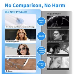 Smart Glasses for Women Men, Bluetooth Audio Glasses with Color-Changing Lenses,
