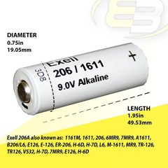 Exell 206A Alkaline 9V 110mAh Battery NEDA 1611 Compatible With ER-206, H-7D