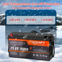 24V 100Ah LiFePO4 Battery 100A BMS Low Temp Protect 2560Wh for RV Solar Marine