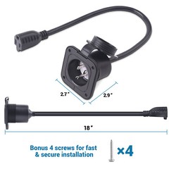 15A 125V AC Port Flanged Power Inlet Plug NEMA 5-15P w/18″ Integrated Extension