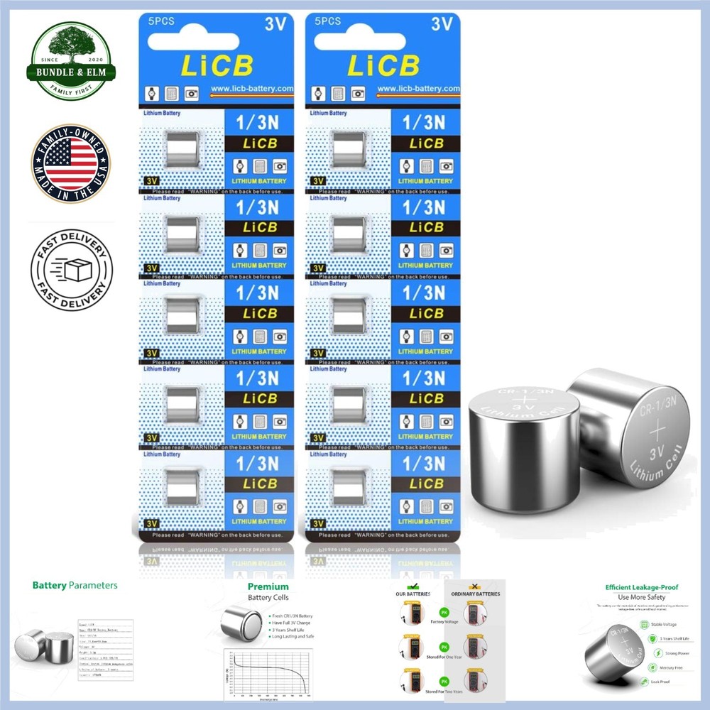10 Pack 3V Lithium CR1/3N Batteries for Cameras and Electronic Devices
