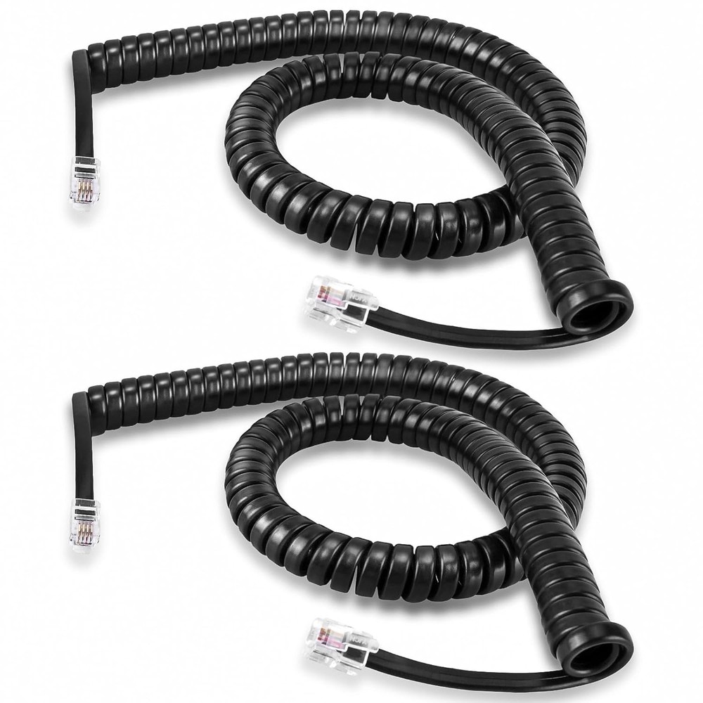 EZYUMM Phone Cord for Landline, 2 Pack Black Handset Telephone Cord, Universal
