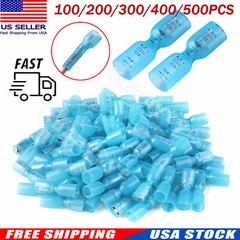100-500X Spade Heat Shrink Wire Connectors 16-14 AWG Female Crimp Terminals Blue