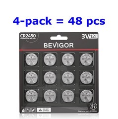 48-pack CR2450 3V Bevigor Lithium Coin Button Cell Battery for Key Fob Sensors