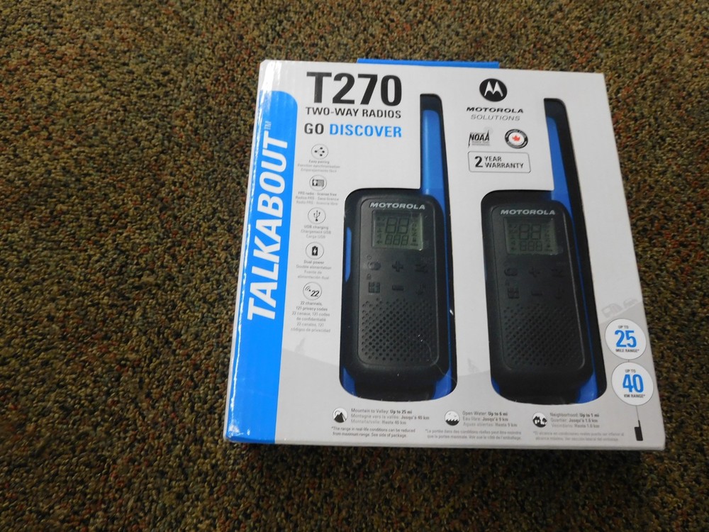Motorola T270 Two-Way Walkie Talkie Set – Black/Blue, Pair of 2