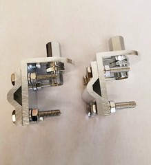 TWO – 3 way aluminum mirror mount brackets w SO-239 stud for CB radio antennas