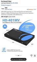 Quad Multi Viewer 4×1 Seamless HDMI Switch Full HD 1080p (HD-401MR)