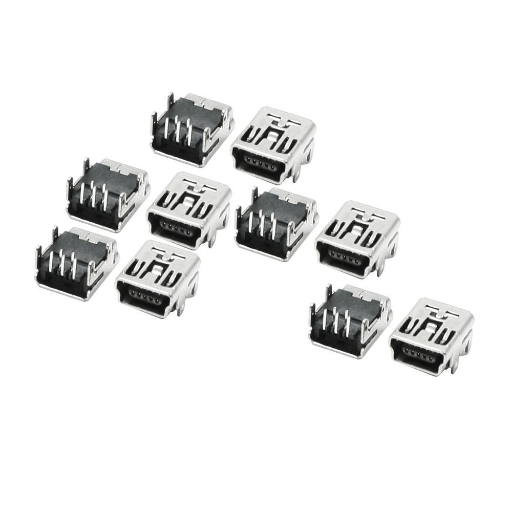 uxcell 10pcs Right Angle 5 Pins PCB Mount USB Mini 5P, 10pcs, Black