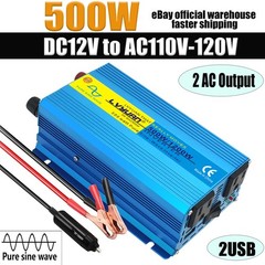 500W 1200W 12V/24V to 110V Pure Sine Wave Power Inverter Converter With 2USB 2AC
