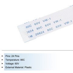 Flexible Flat Cable, 24 Pins 0.5mm Pitch 500mm FPC FFC Ribbon Cable 5Pcs(A Type)