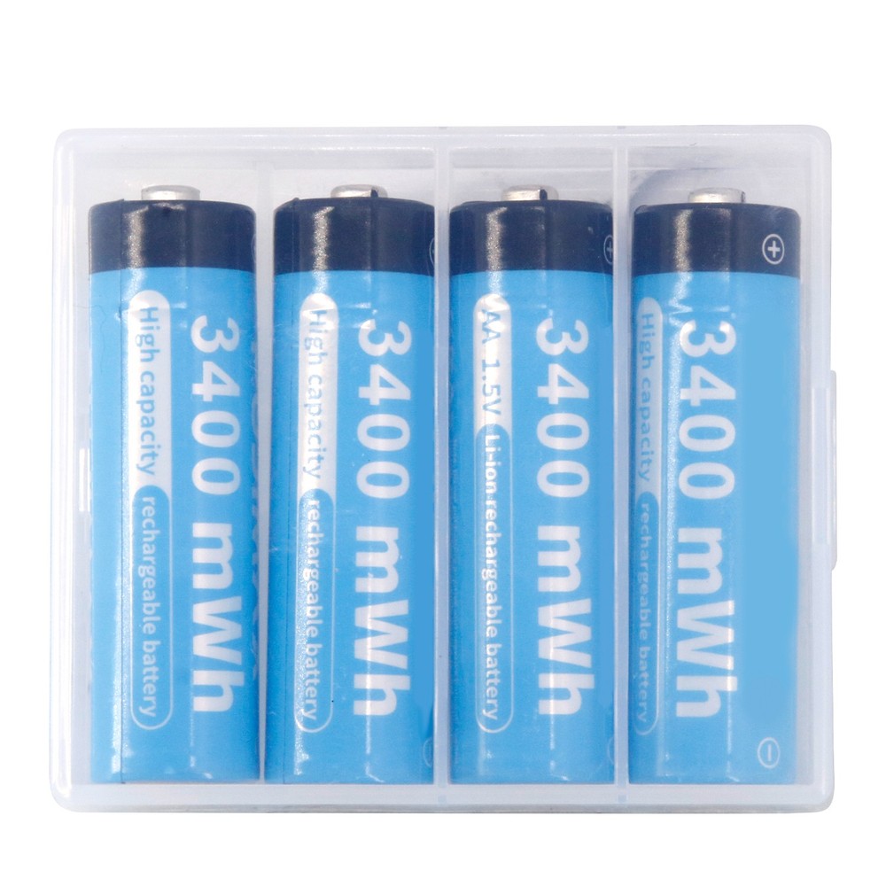 4PCS 1.5V AA AAA Li-ion Lithium ion Rechargeable Batteries 1100 / 3400mwh + Case