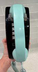 Vintage ITT Bell Telephone Wall Mount Push Button Black & Robins Egg Blue -COOL!