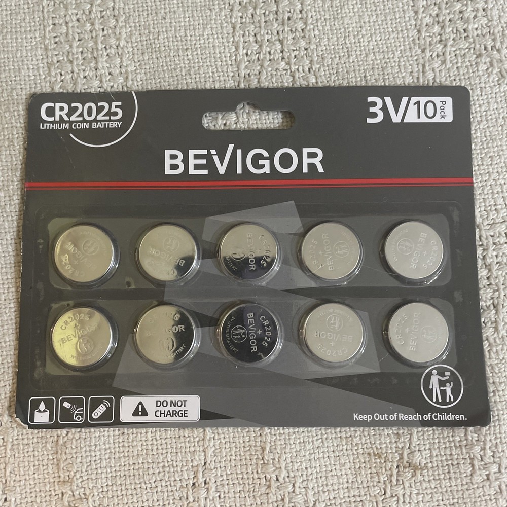 Bevigor Battery CR2025 Lithium 3V Coin Batteries 10 Pack – Mfg. Date 2024-11