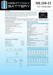Mighty Max ML110-12 – 12 Volt 110 AH, Internal Thread (INT) Terminal, Rechargeab