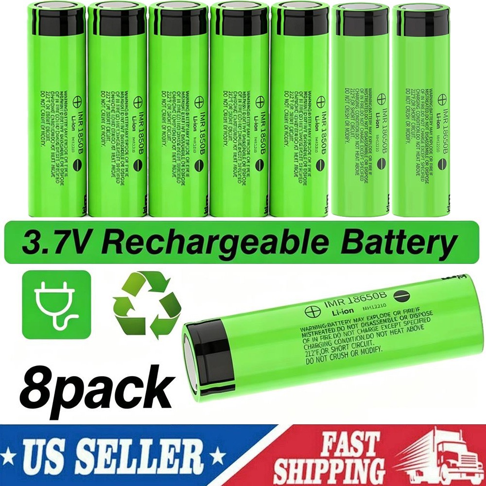 8 Pack 3.7V Rechargeable Button top Batteries (3500mAh) 18650 Battery