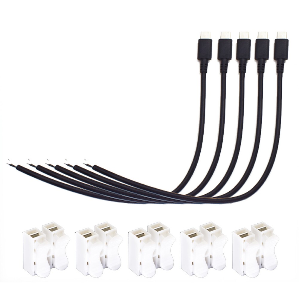 5pcs 25cm USB C Type-C Male Plug Cable 2 wires DC Power Pigtail Cable Cord 22AWG