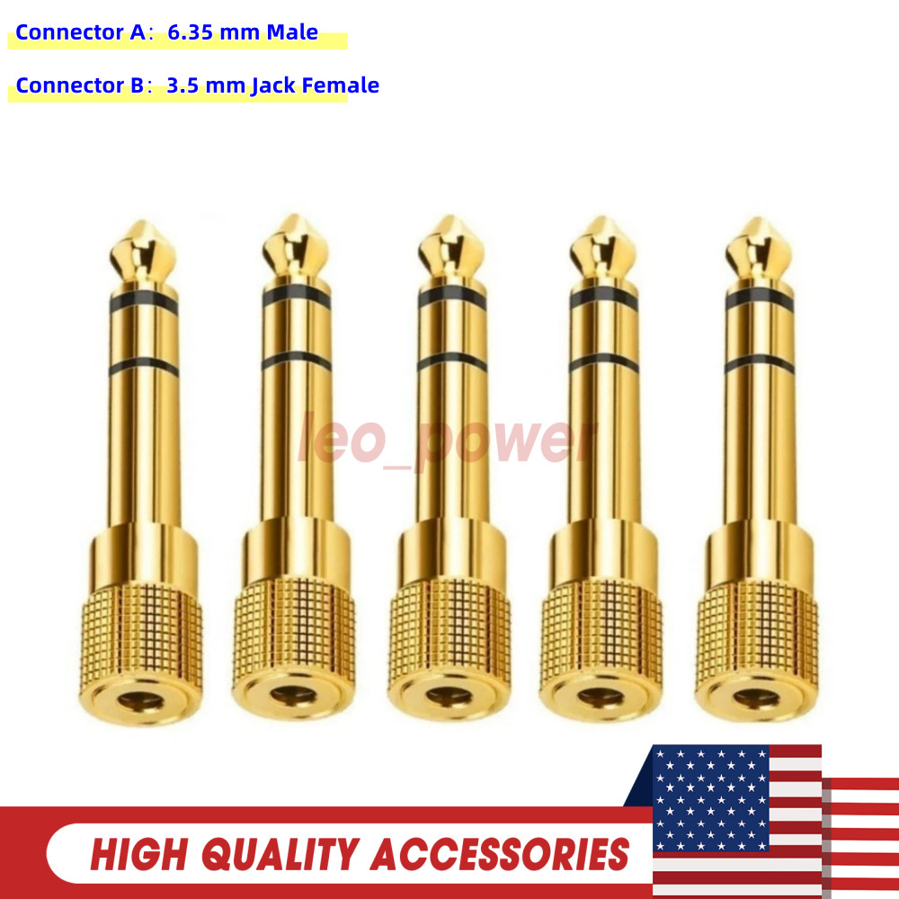 5x TRS Stereo Audio Headphone Adapter 6.35mm 1/4″ Male to 3.5mm 1/8″ Female Jack