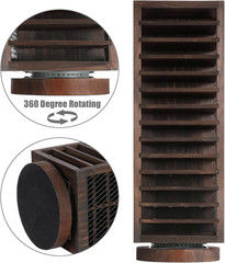 Rotatable Farmhouse Style Cassette Tape Rack, 28-Slot Rustic Wood & Metal Design
