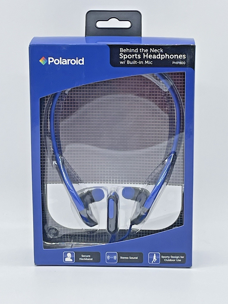 Polaroid Behind The Neck PHP800 Sport Headphones With Built-In Mic – Blue – New
