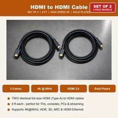 HDMI Cable 6FT 4K 2 Pack High Speed for TV Monitor PS5 PS4 Xbox Roku Fire Stick
