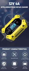 12V 6A Smart Car Battery Charger Pulse Repair for AGM LiFePO4 Motorcycle SUV