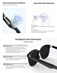 Smart Audio Bluetooth Sunglasses, Wireless Music, IPX4 Waterproof, UV400, BLACK