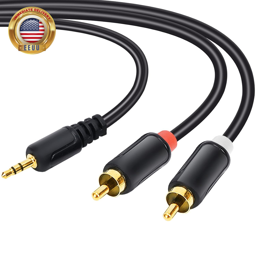 RCA Cables – 59IN/5FT Stereo Jack to 2RCA Plugs for Smartphone, Tablet, HDTV, DV