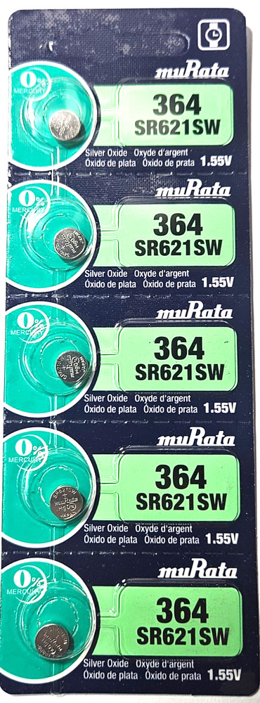 5 PACK MURATA 364 SR621SW SILVER OXIDE LR621 (GOOD EXPIRE 10/32) FREE SHIPPING